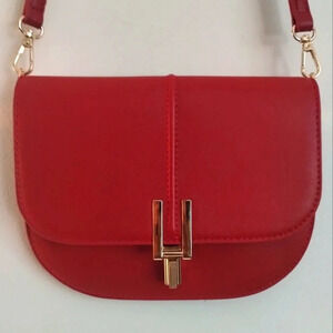 Red Gold Leather Adjustable Strap Crossbody Bag Women's Chic Stylish Purse